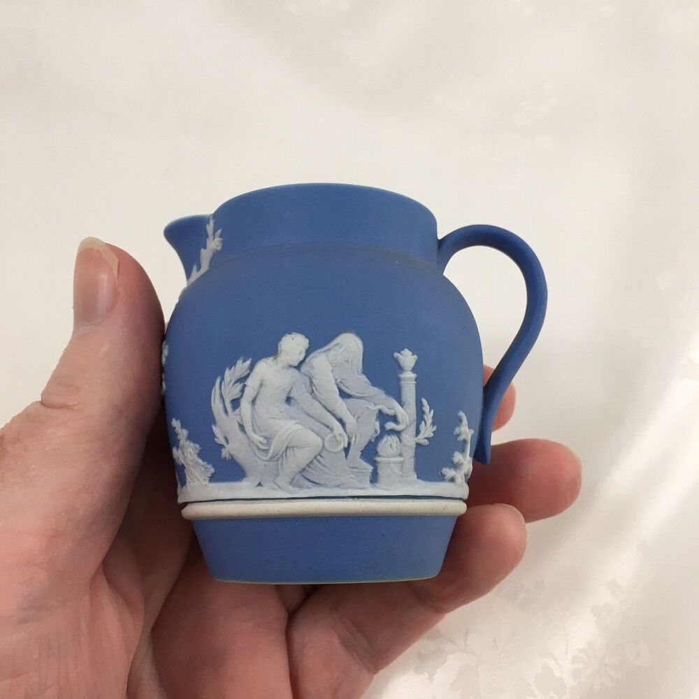 Blue Small Wedgwood Pitcher 2.5” tall Greek Mythology Antique
